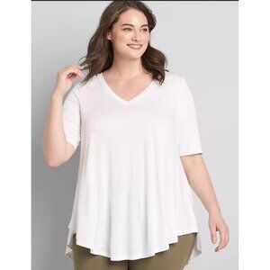 Lane Bryant White Semi Sheer Blouse Plus Size V-Neck Flowy Tunic Top 22/24 Boho
